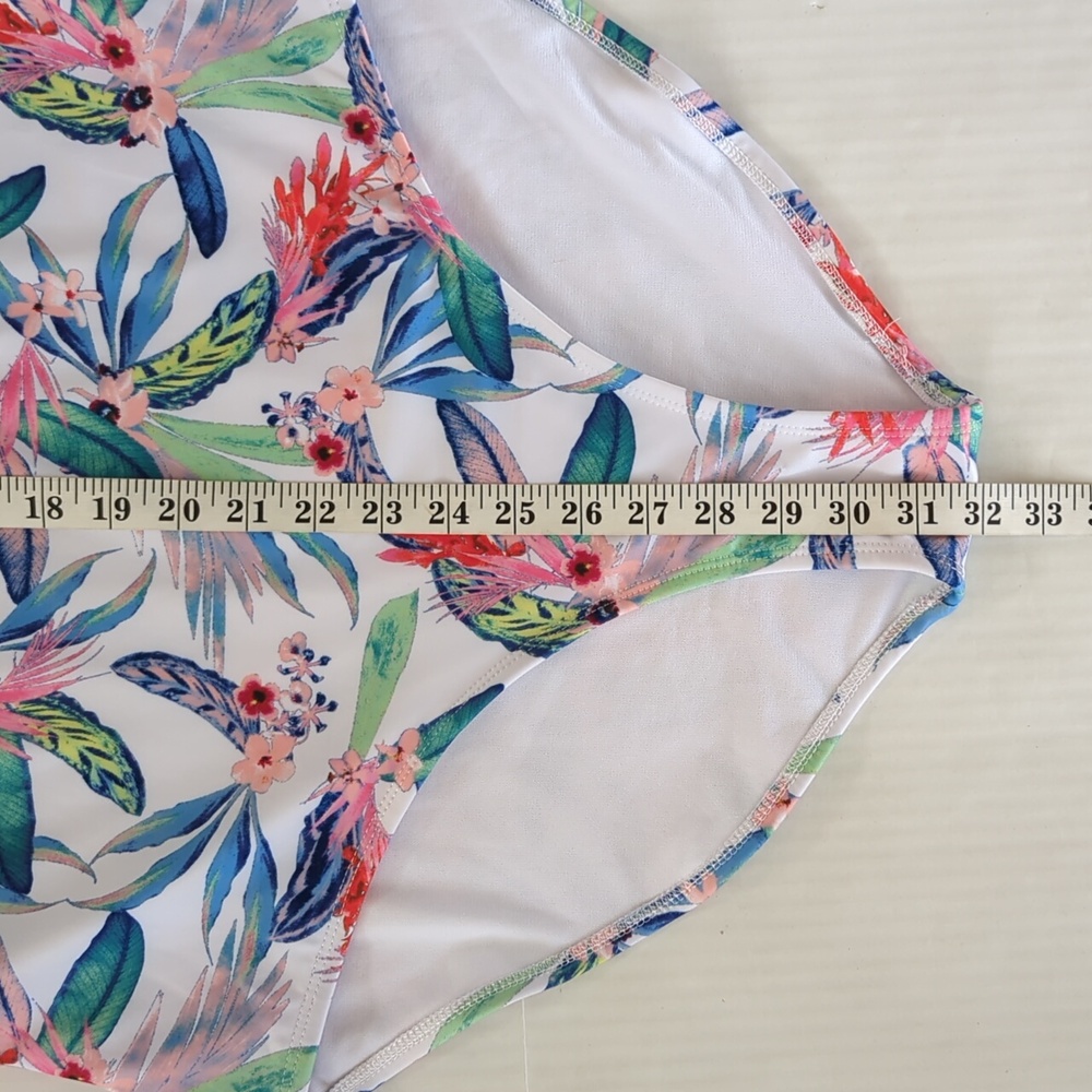 Oasis Ruffle Tropical Floral One Piece Swimsuit XXL Blue White - Picture 16 of 16